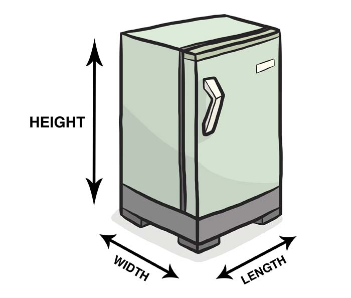 Measuring the length, width and height of a fridge